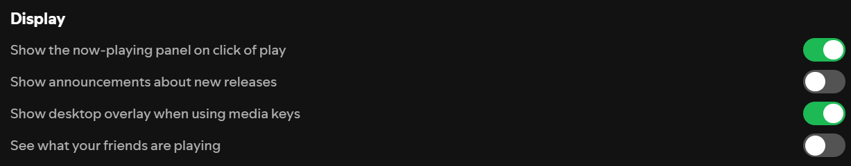 Spotify Display Settings